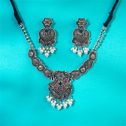 Peacock Necklace With Oxidised Plating