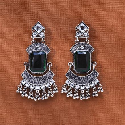 Stone Earring With Oxidised Plating