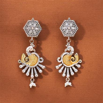 Oxidised Peacock Earring With 2 Tone Plating