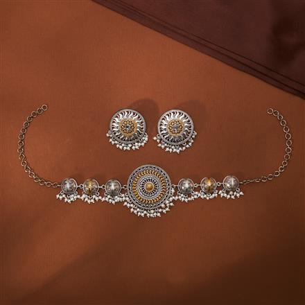 Oxidised Choker Necklace With 2 Tone Plating