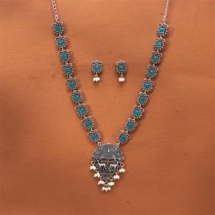 Moti Necklace With Oxidised Plating