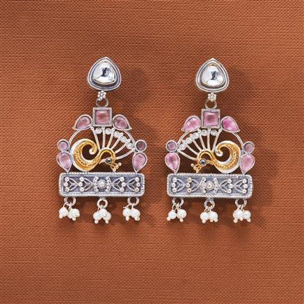 Oxidised Peacock Earring With 2 Tone Plating