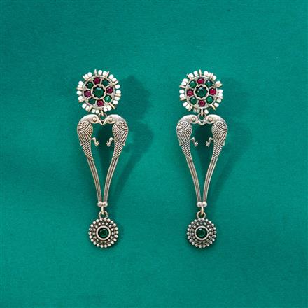 Peacock Earring With Oxidised Plating