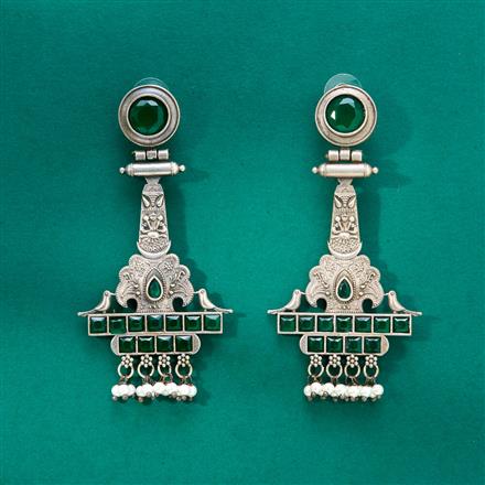 Stone Earring With Oxidised Plating