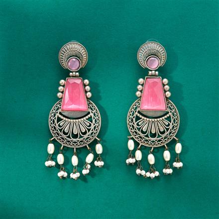 Stone Earring With Oxidised Plating