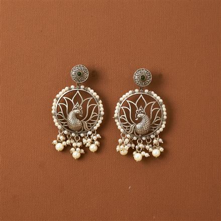 Peacock Earring With Oxidised Plating