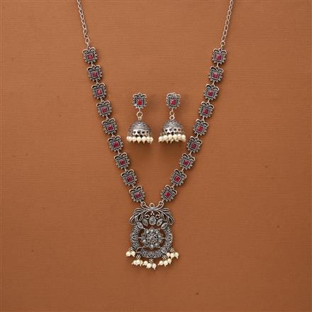 Moti Necklace With Oxidised Plating