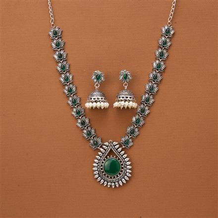 Moti Necklace With Oxidised Plating
