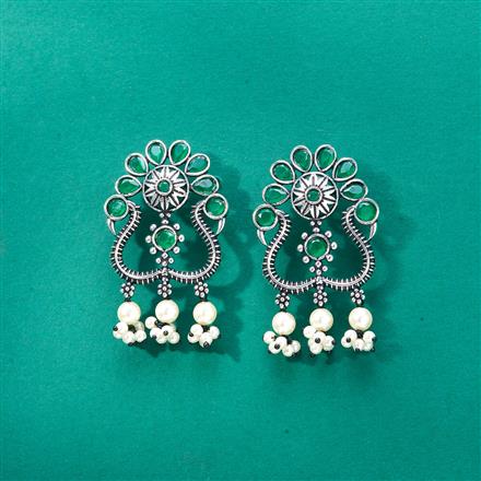 Stone Earring With Oxidised Plating