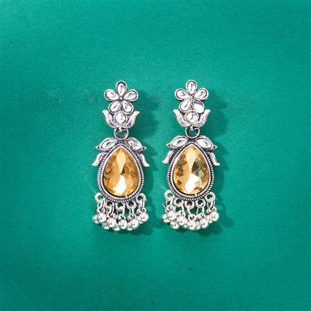 Stone Earring With Oxidised Plating