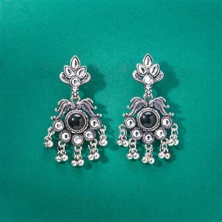 Stone Earring With Oxidised Plating