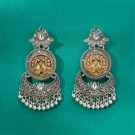 Oxidised Peacock Earring With 2 Tone Plating