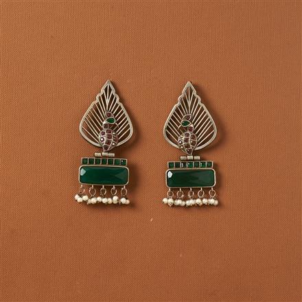 Peacock Earring With Oxidised Plating