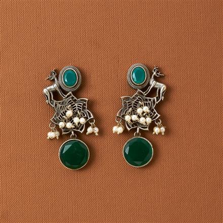 Moti Earring With Oxidised Plating