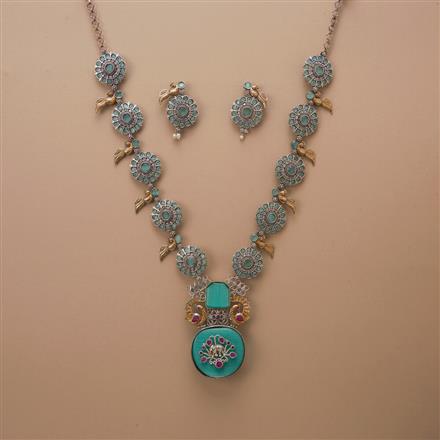 Oxidised Mother Of Pearl Necklace Set With 2 Tone Plating