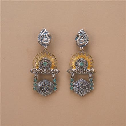 Oxidised Peacock Earring With 2 Tone Plating