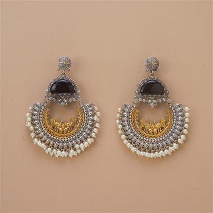 Oxidised Moti Earring With 2 Tone Plating