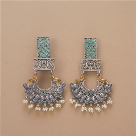 Oxidised Peacock Earring With 2 Tone Plating