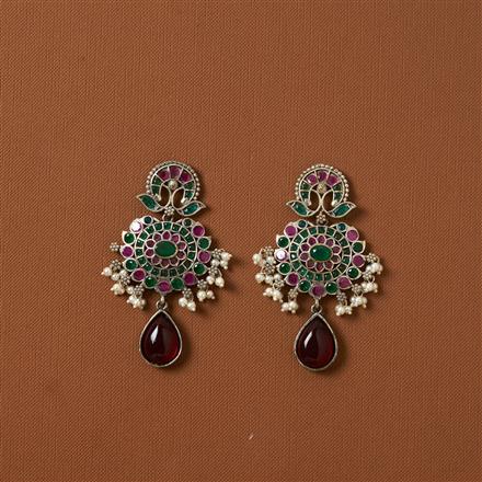 Moti Earring With Oxidised Plating