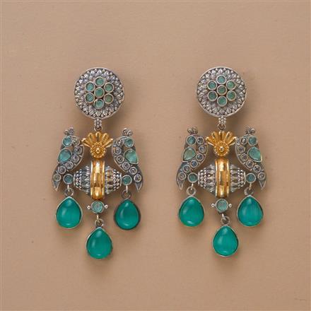 Oxidised Peacock Earring With 2 Tone Plating