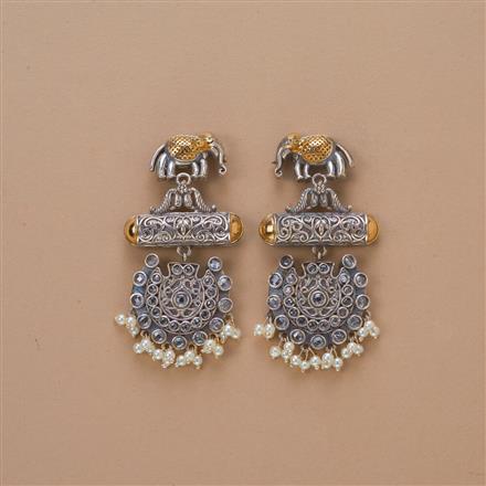 Oxidised Moti Earring With 2 Tone Plating