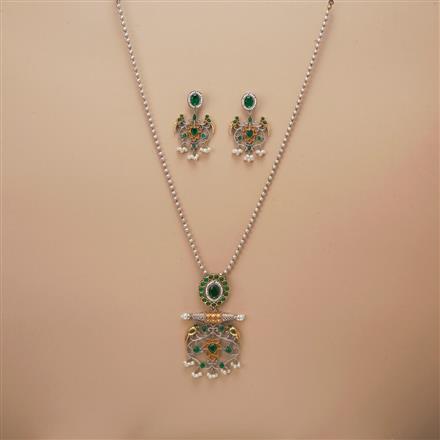 Oxidised Peacock Pendant Set With 2 Tone Plating