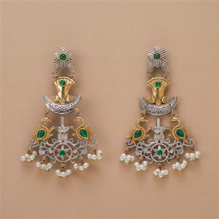 Oxidised Peacock Earring With 2 Tone Plating