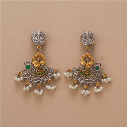 Oxidised Peacock Earring With 2 Tone Plating