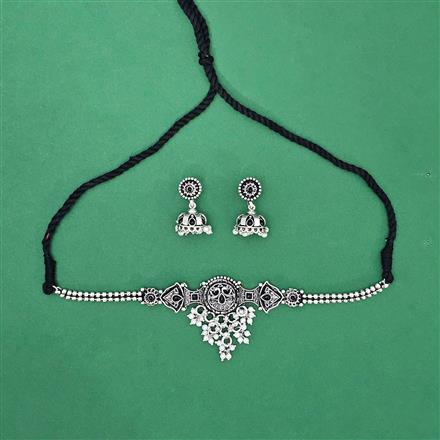 Moti Necklace With Oxidised Plating