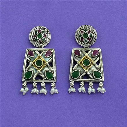 Oxidised German Silver Earring With 2 Tone Plating