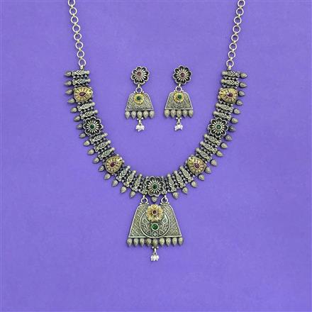 Oxidised German Silver Necklace With 2 Tone Plating