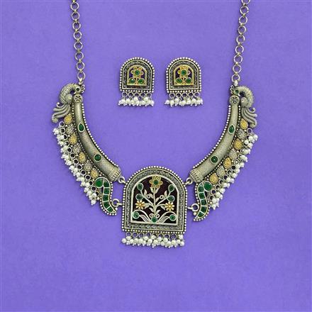 Oxidised German Silver Necklace With 2 Tone Plating