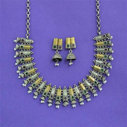 Oxidised German Silver Necklace With 2 Tone Plating