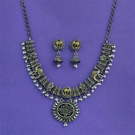 Oxidised German Silver Necklace With 2 Tone Plating