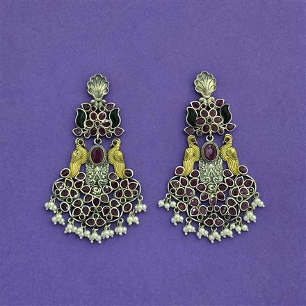 Oxidised German Silver Earring With 2 Tone Plating