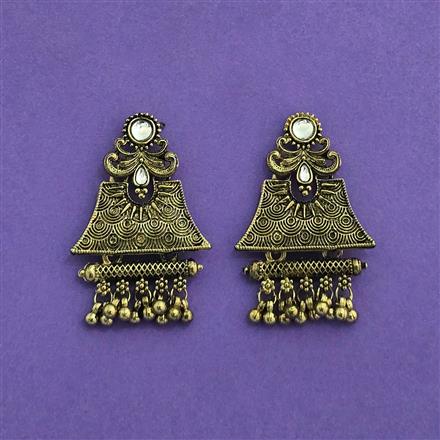 Oxidised Classic Earring With Mehndi Plating