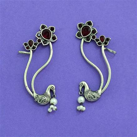 Peacock Earring With Oxidised Plating