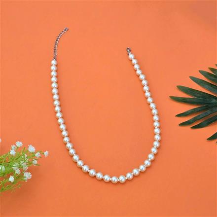 Western Long Necklace With Rhodium Plating Pearl Size 10mm