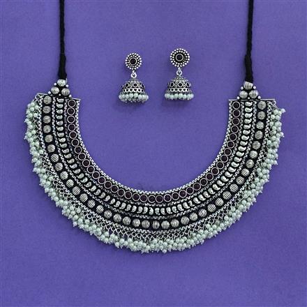 Moti Necklace With Oxidised Plating