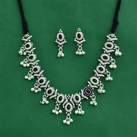 Moti Necklace With Oxidised Plating