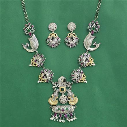 Oxidised Classic Necklace Set With 2 Tone Plating