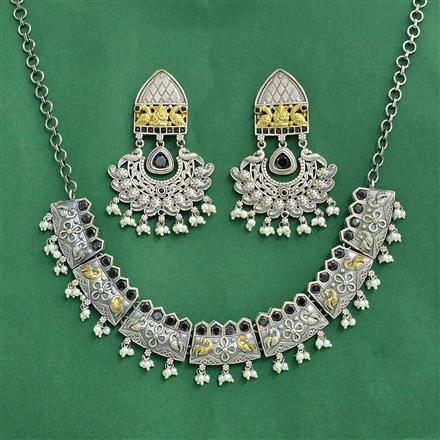 Oxidised Classic Necklace Set With 2 Tone Plating