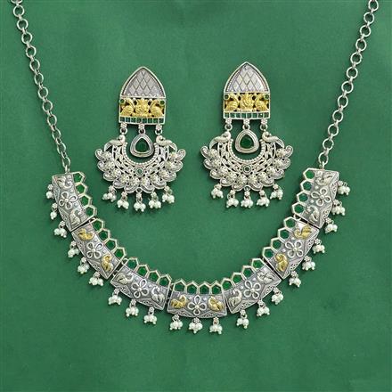Oxidised Classic Necklace Set With 2 Tone Plating