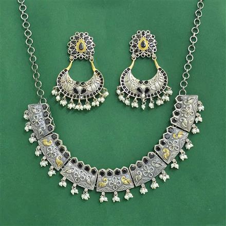 Oxidised Classic Necklace Set With 2 Tone Plating
