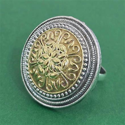Oxidised Adjustable Ring With 2 Tone Plating