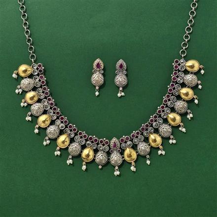 Oxidised Classic Necklace Set With 2 Tone Plating