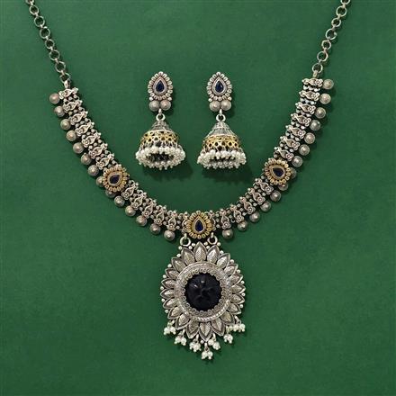 Oxidised Classic Necklace Set With 2 Tone Plating