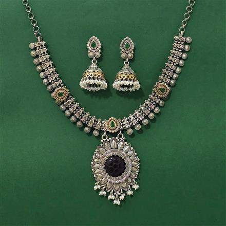 Oxidised Classic Necklace Set With 2 Tone Plating