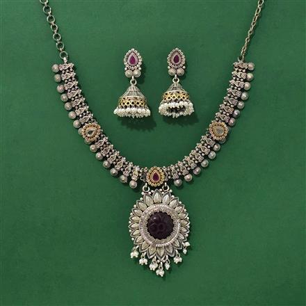 Oxidised Classic Necklace Set With 2 Tone Plating