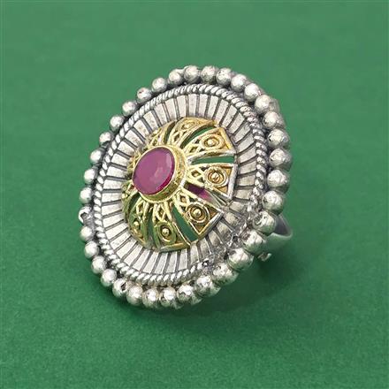 Oxidised Adjustable Ring With 2 Tone Plating